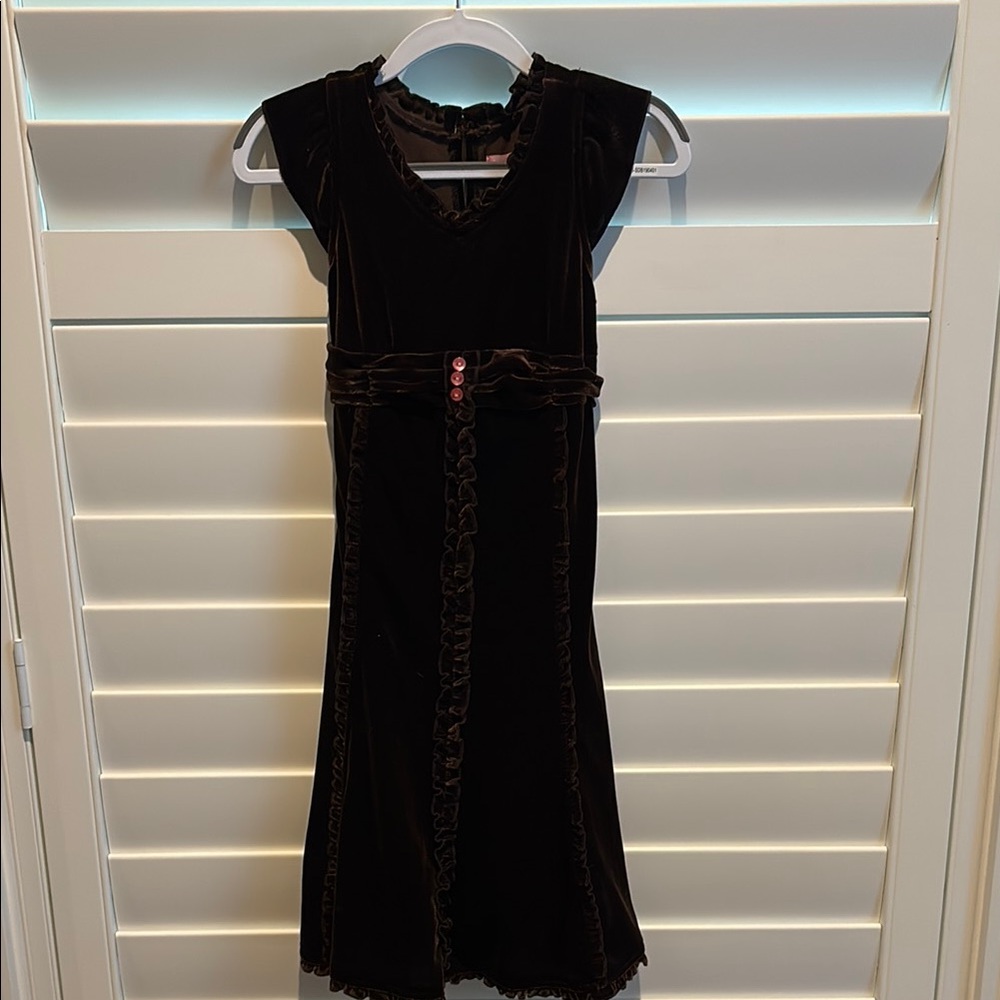 Elegant Brown Velvet Dress with Pink Accents